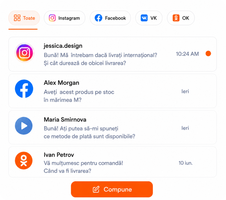 Unified inbox for all social networks